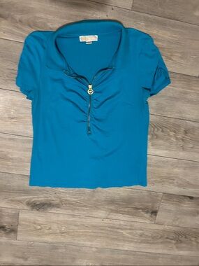MK Teal Polo Zip-Front Top for CHEAP!!